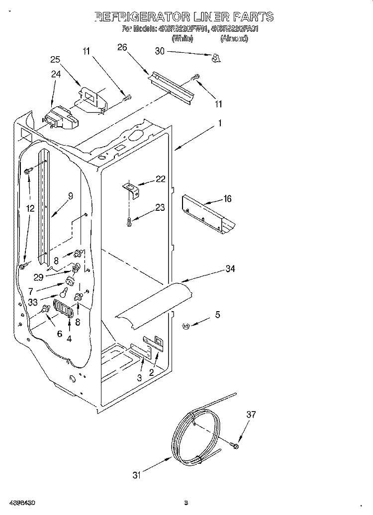 REFRIGERATOR LINER Diagram and Parts List for 4KSRS22QFW01  KitchenAid Refrigerator