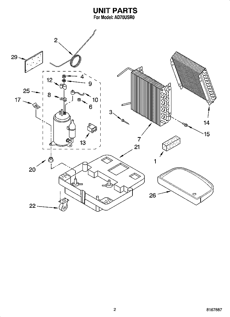 UNIT PARTS Diagram and Parts List for AD70USR0  Whirlpool Dehumidifier