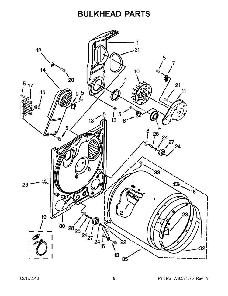 BULKHEAD PARTS Diagram and Parts List for 4GWED4900YW1  Whirlpool Dryer