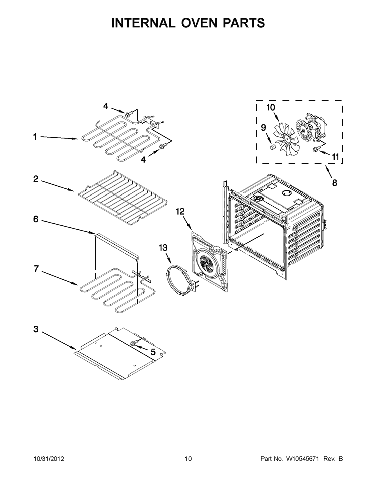 INTERNAL OVEN PARTS Diagram and Parts List for WOD93EC7AS01  Whirlpool Wall Oven