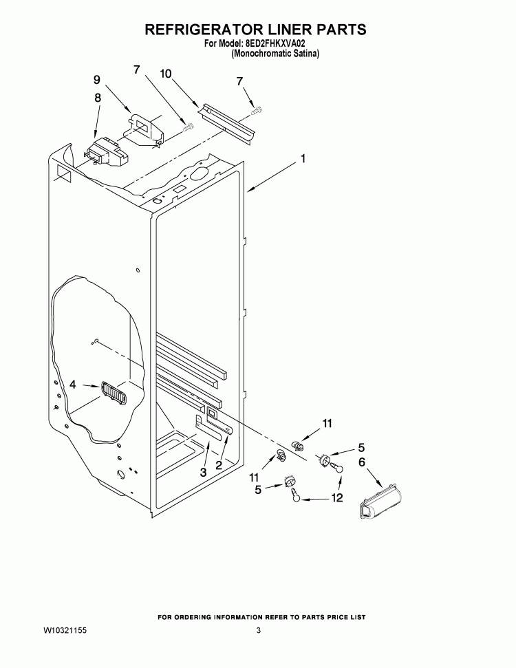 REFRIGERATOR LINER PARTS Diagram and Parts List for 8ED2FHKXVA02  Whirlpool Refrigerator