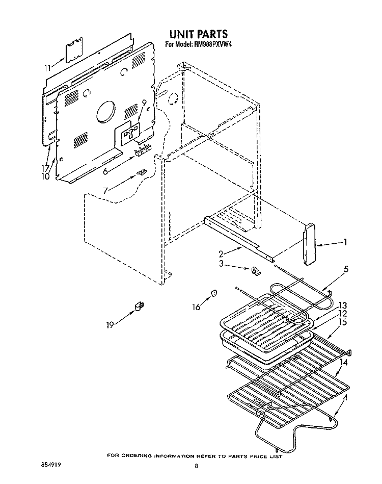 UNIT Diagram and Parts List for RM988PXVM4  Whirlpool Microwave Oven Combo