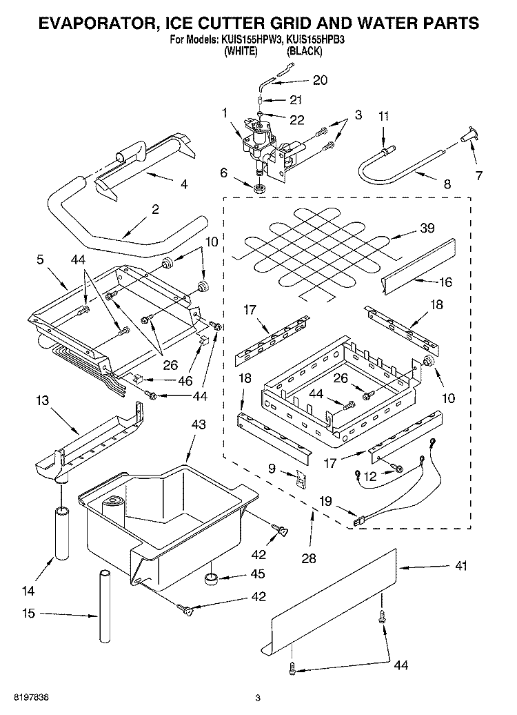 EVAPORATOR, ICE CUTTER GRID AND WATER Diagram and Parts List for KUIS155HPB3  KitchenAid Ice Maker