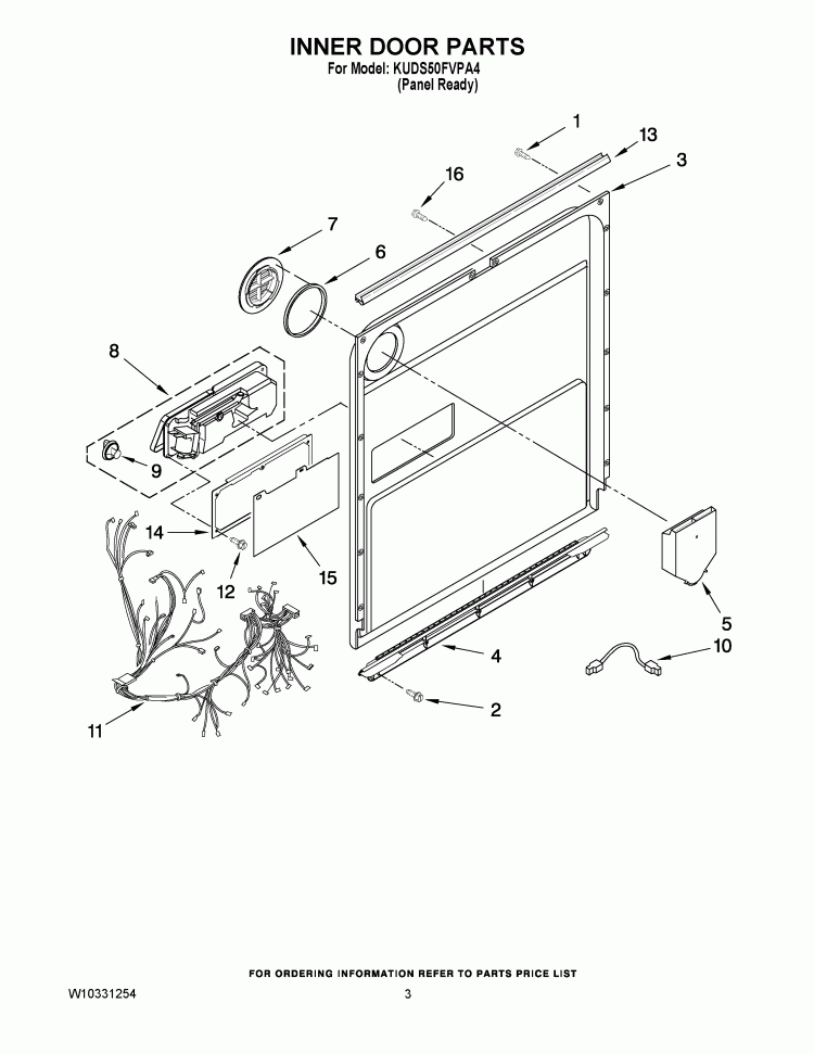 INNER DOOR PARTS Diagram and Parts List for KUDS50FVPA4  KitchenAid Dishwasher