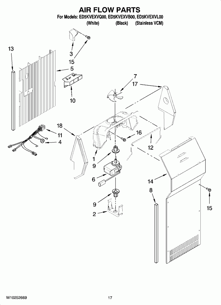 AIR FLOW PARTS Diagram and Parts List for ED5KVEXVQ00  Whirlpool Refrigerator