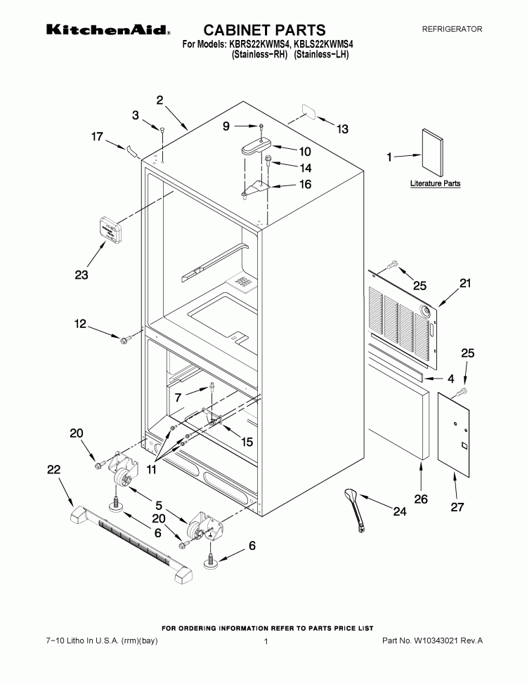 CABINET PARTS Diagram and Parts List for KBLS22KWMS4  KitchenAid Refrigerator