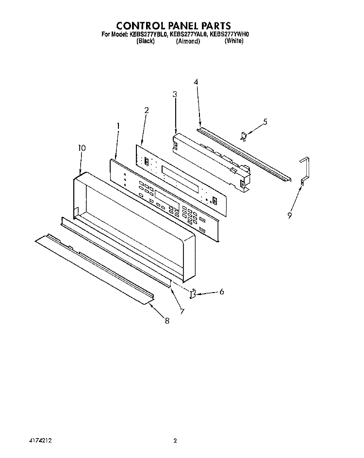CONTROL PANEL, LIT/OPTIONAL Diagram and Parts List for KEBS277YBL0  KitchenAid Wall Oven