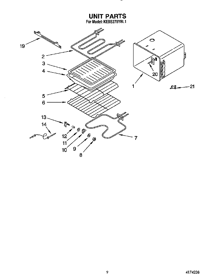UNIT Diagram and Parts List for KEBS276YBL1  KitchenAid Wall Oven
