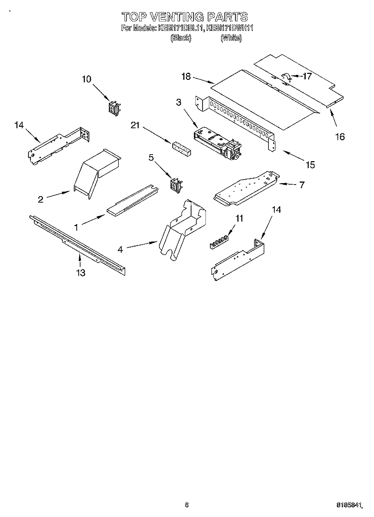 TOP VENTING, OPTIONAL Diagram and Parts List for KEBI171DBL11  KitchenAid Wall Oven