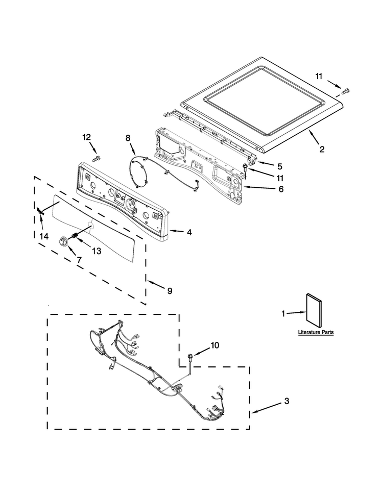 Top And Console Parts Diagram and Parts List for WED72HEDW1  Whirlpool Dryer