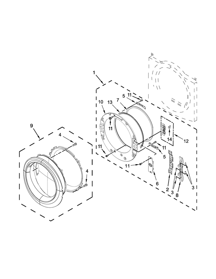 Door Parts Diagram and Parts List for WED71HEDW1  Whirlpool Dryer