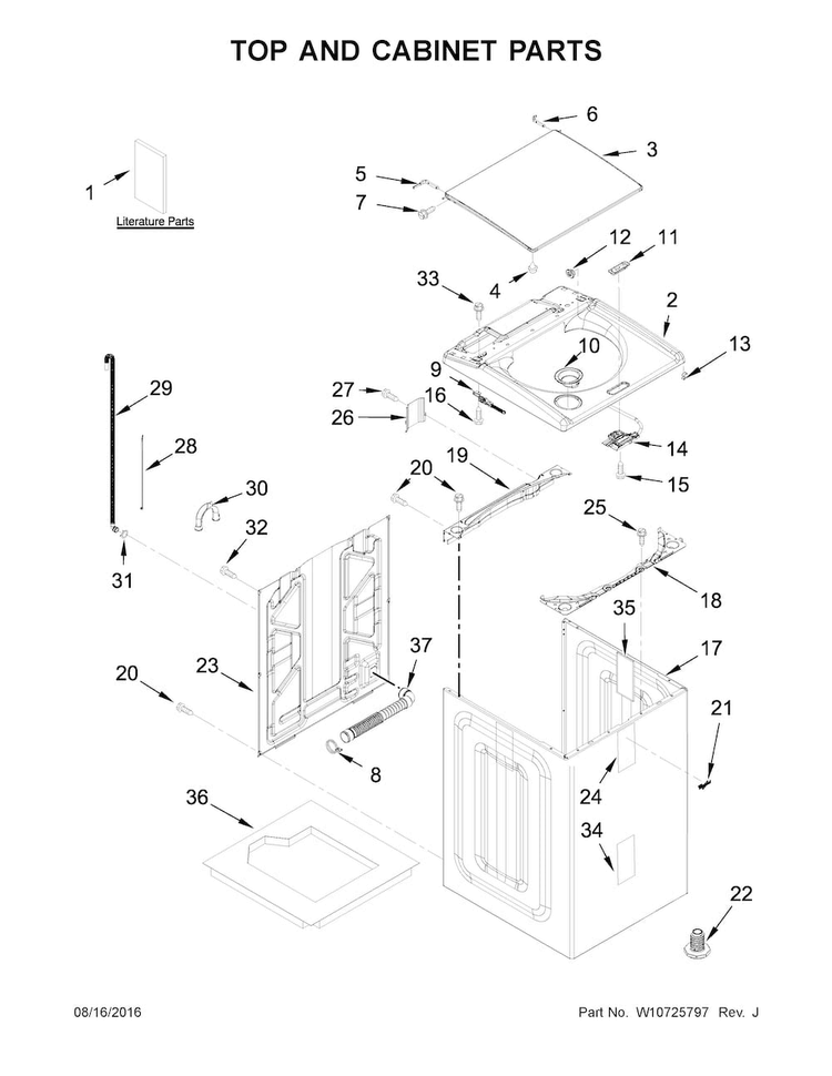 Top And Cabinet Parts Diagram and Parts List for WTW8500DC0  Whirlpool Washer