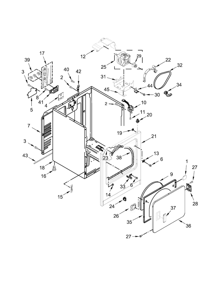 Cabinet Parts Diagram and Parts List for WED4985EW0  Whirlpool Dryer
