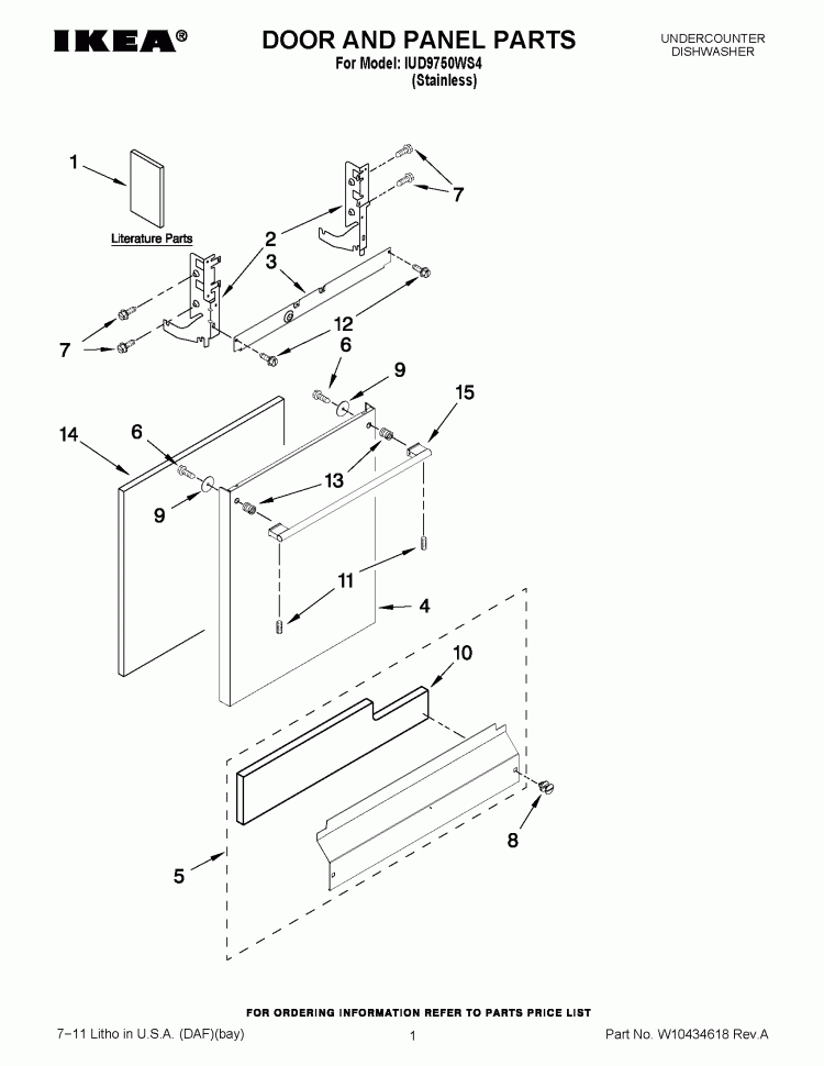 DOOR AND PANEL PARTS Diagram and Parts List for IUD9750WS4  Whirlpool Dishwasher
