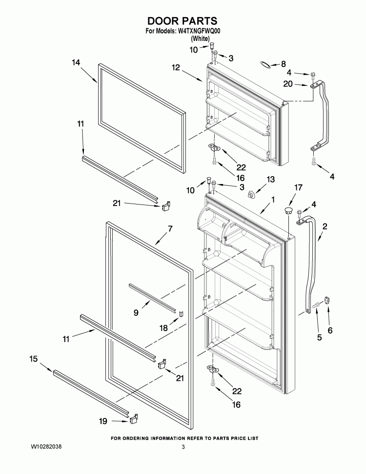DOOR PARTS Diagram and Parts List for W4TXNGFWQ00  Whirlpool Refrigerator