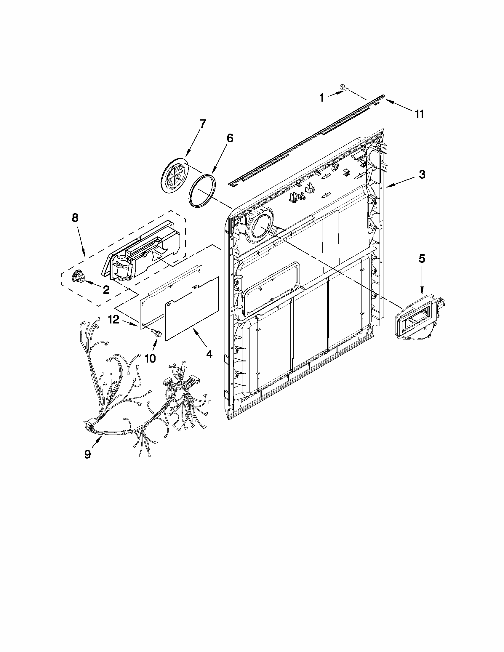 Inner Door Parts Diagram and Parts List for 66513039K113  Kenmore Dishwasher