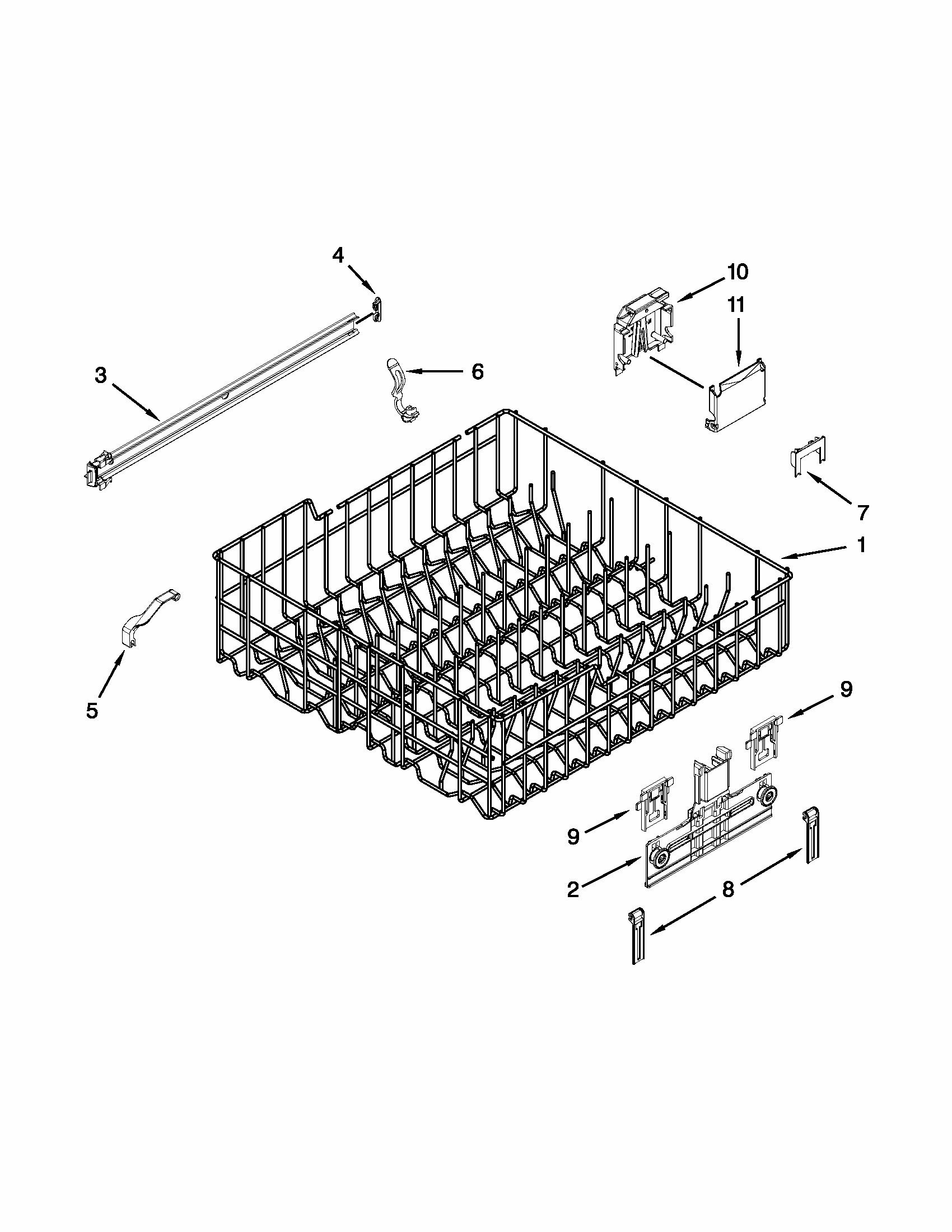 Upper Rack And Track Parts Diagram and Parts List for 66513292K115  Kenmore Dishwasher
