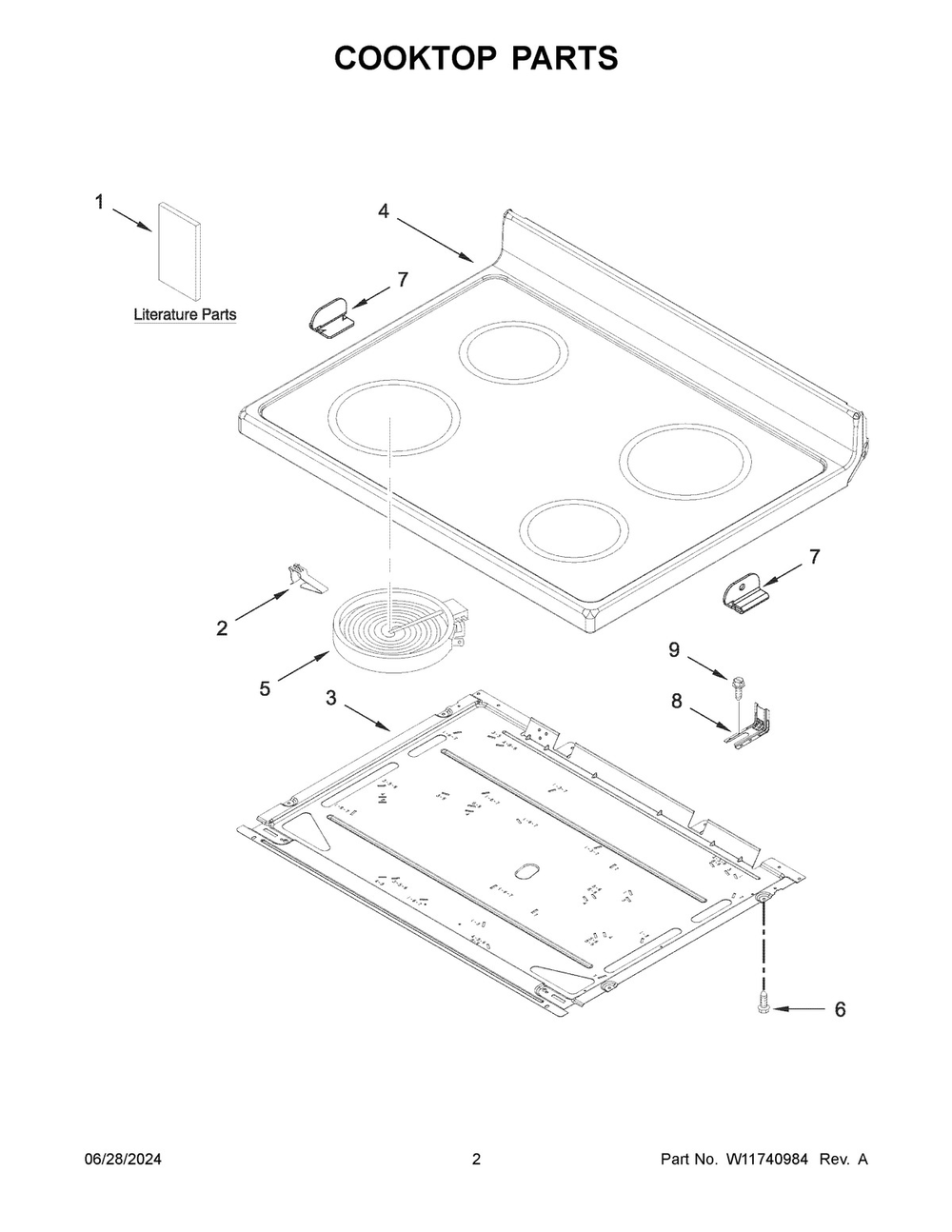 02 - Cooktop Parts Diagram and Parts List for YAER6303MMS1  Whirlpool Wall Oven