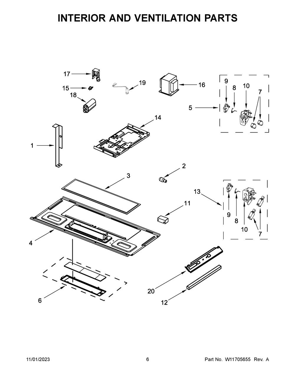 Interior And Ventilation Parts Diagram and Parts List for YWMH31017HB09  Whirlpool Microwave