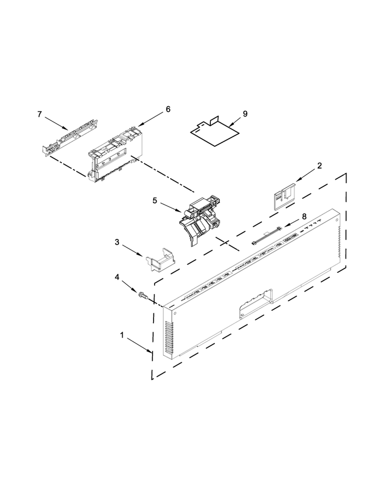 Control Panel And Latch Parts Diagram and Parts List for KUDE48FXPA6  KitchenAid Dishwasher