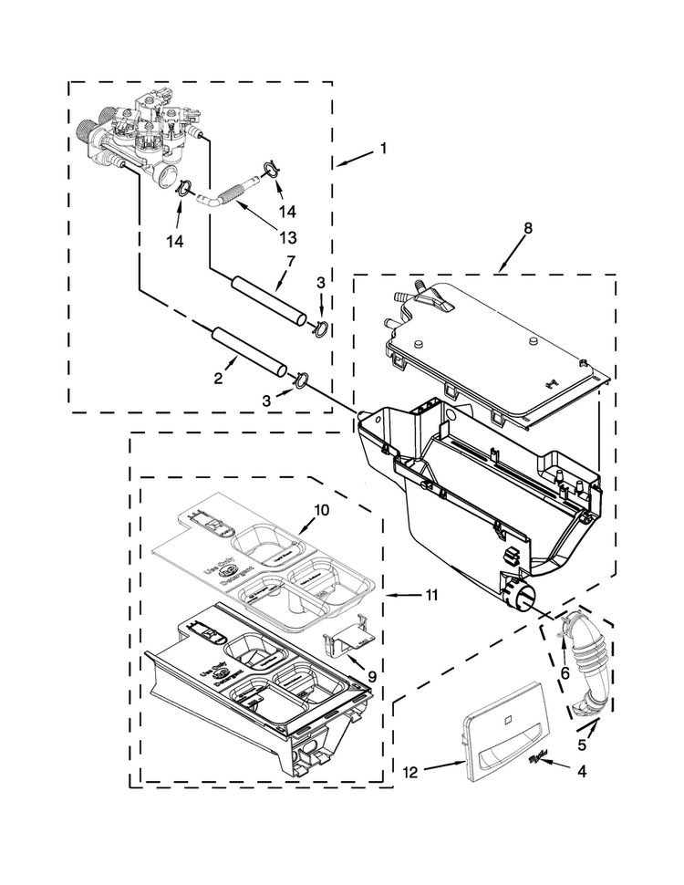 Dispenser Parts Diagram and Parts List for WFW94HEAC2  Whirlpool Washer