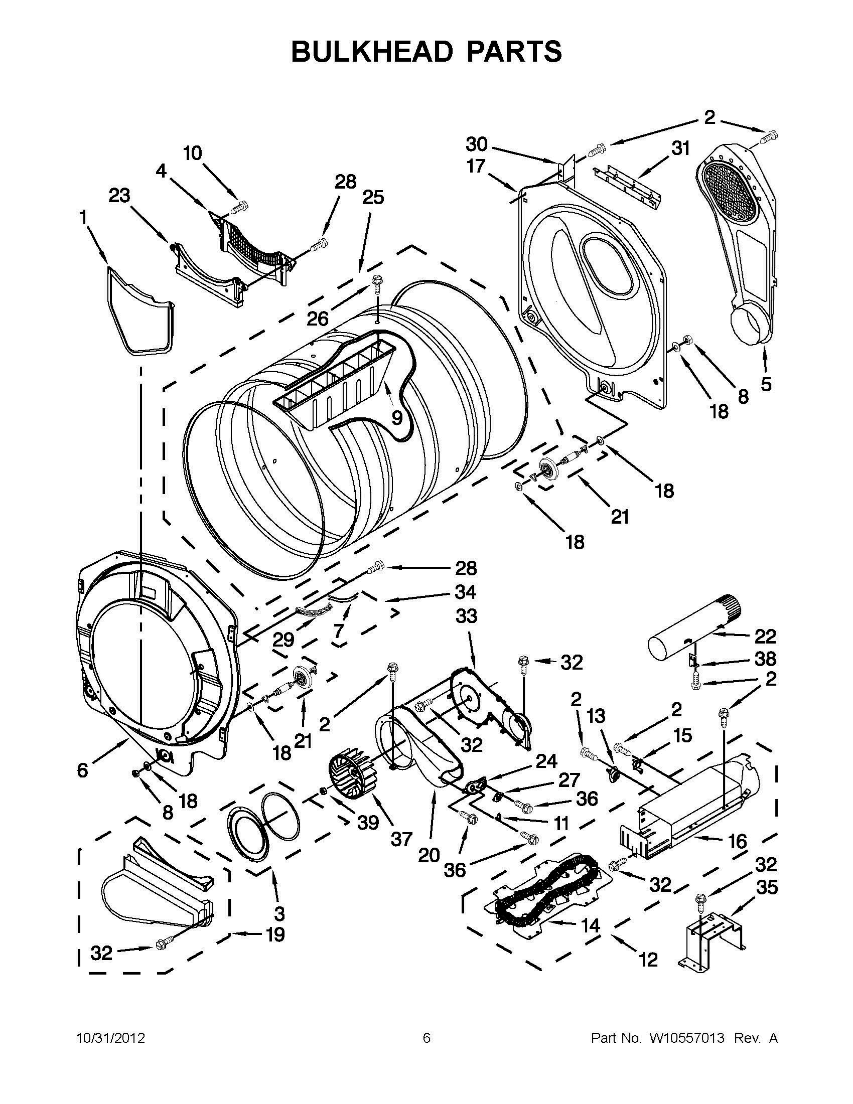 03 - BULKHEAD PARTS Diagram and Parts List for YNED7200TW0  Whirlpool Dryer