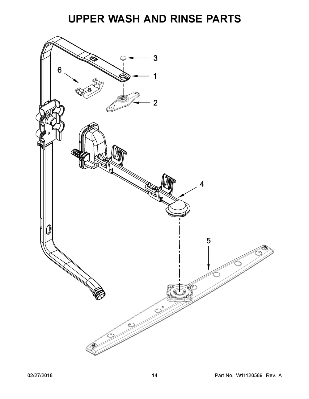 Upper Wash And Rinse Parts Diagram and Parts List for WDT975SAHZ0  Whirlpool Dishwasher