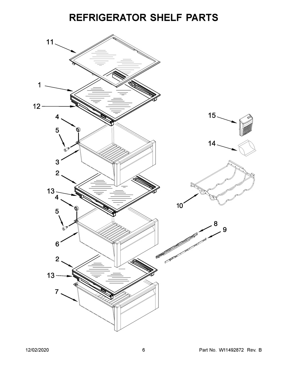 Refrigerator Shelf Parts Diagram and Parts List for KRSC703HPS01  Whirlpool Refrigerator