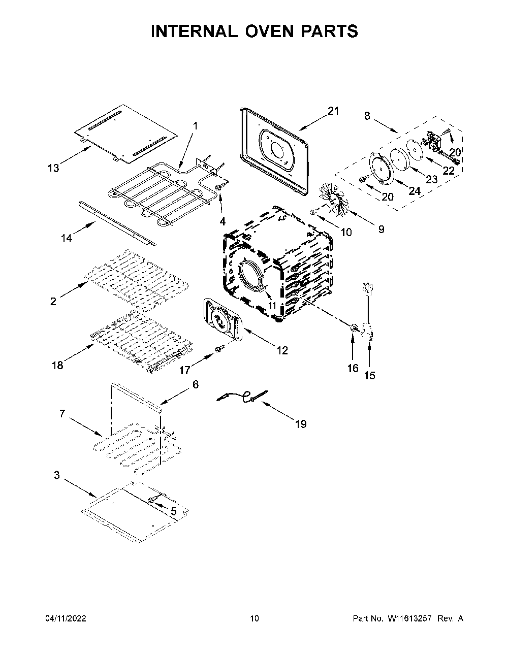 Internal Oven Parts Diagram and Parts List for KODE300ESS20  KitchenAid Wall Oven
