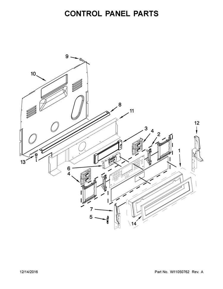 Control Panel Parts Diagram and Parts List for KFES530ESS1  KitchenAid Range