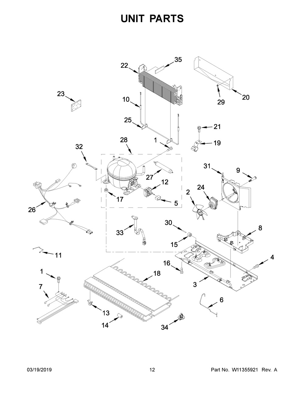 Unit Parts Diagram and Parts List for WRF540CWHB01  Whirlpool Refrigerator