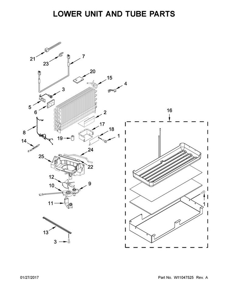 Lower Unit And Tube Parts Diagram and Parts List for KBBR306EPA01  KitchenAid Refrigerator