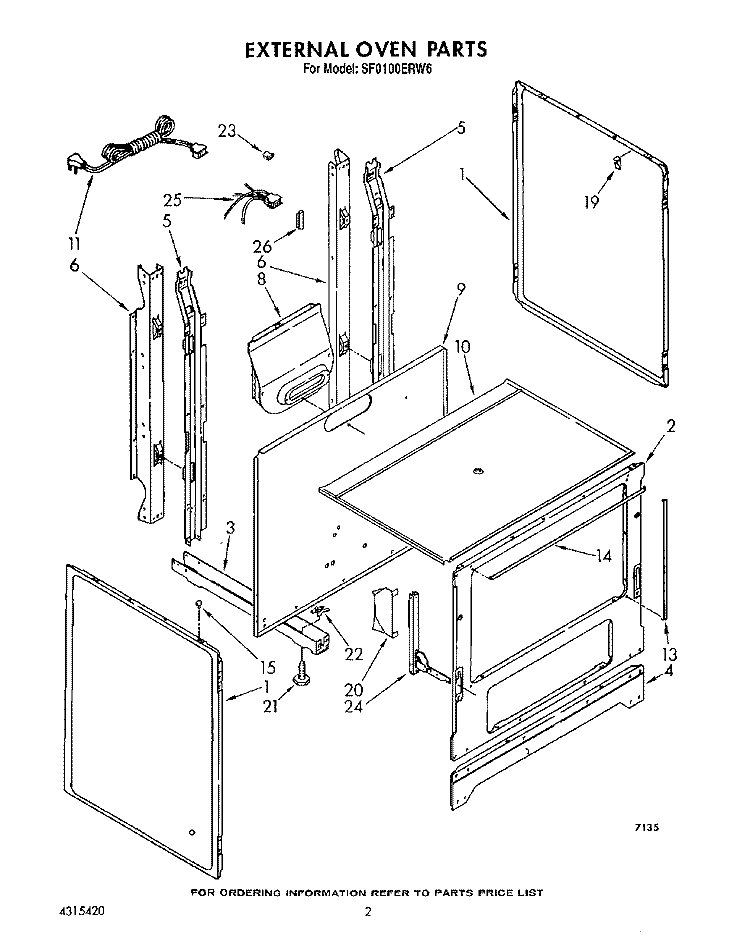 EXTERNAL OVEN Diagram and Parts List for SF0100ERW6  Whirlpool Range