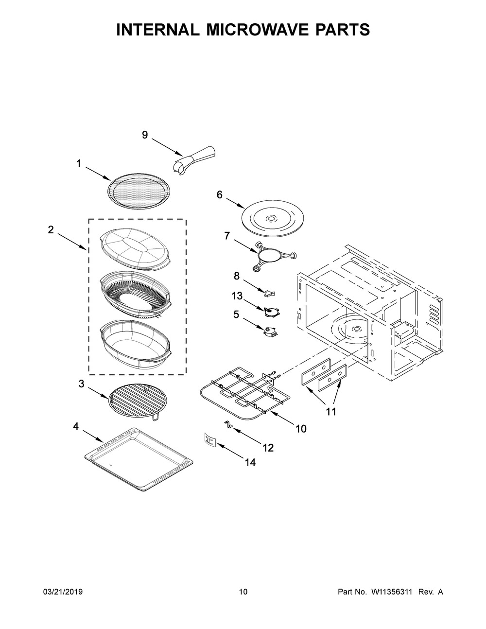 Internal Microwave Parts Diagram and Parts List for KMBP100EBS02  Whirlpool Microwave