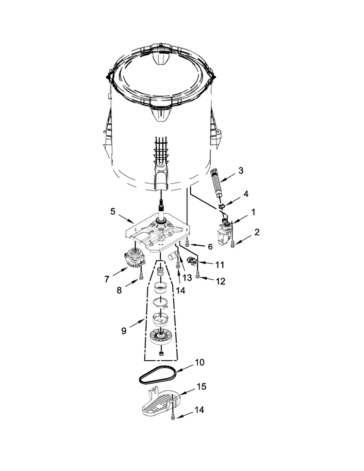 Gearcase, Motor And Pump Parts Diagram and Parts List for 7MWTW1602BM1  Whirlpool Washer