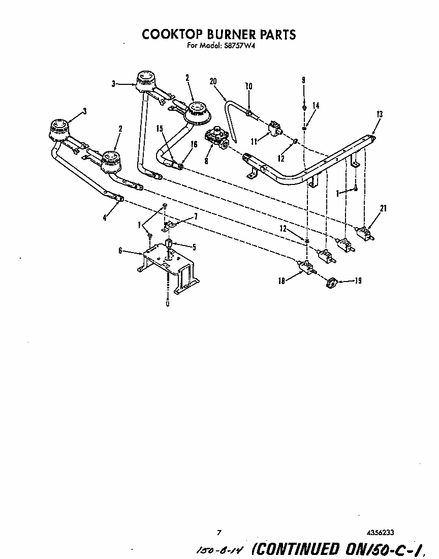 Cooktop Burner Diagram and Parts List for S8757*4  Roper Range