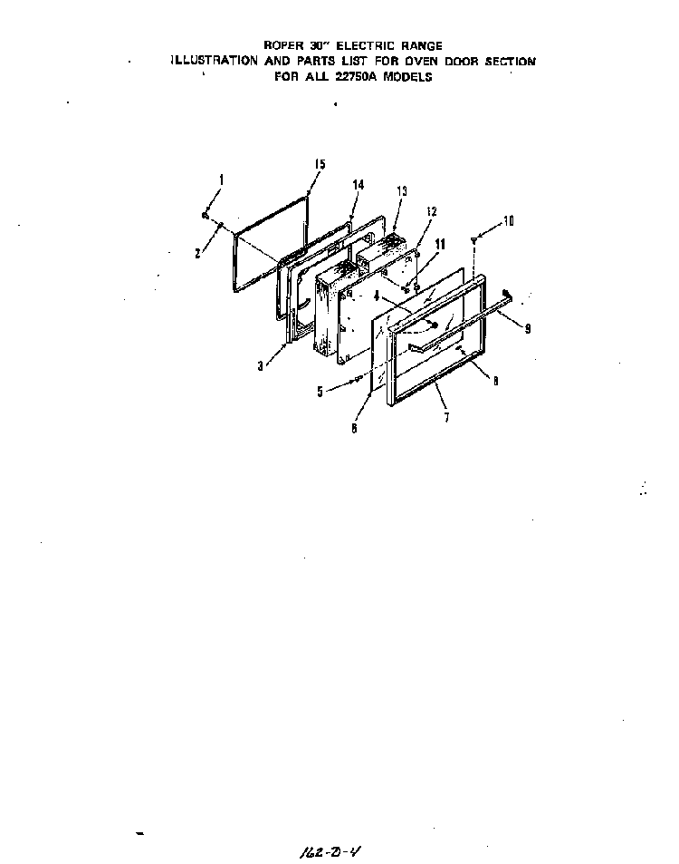 Oven Door Diagram and Parts List for 2275*0A  Roper Range