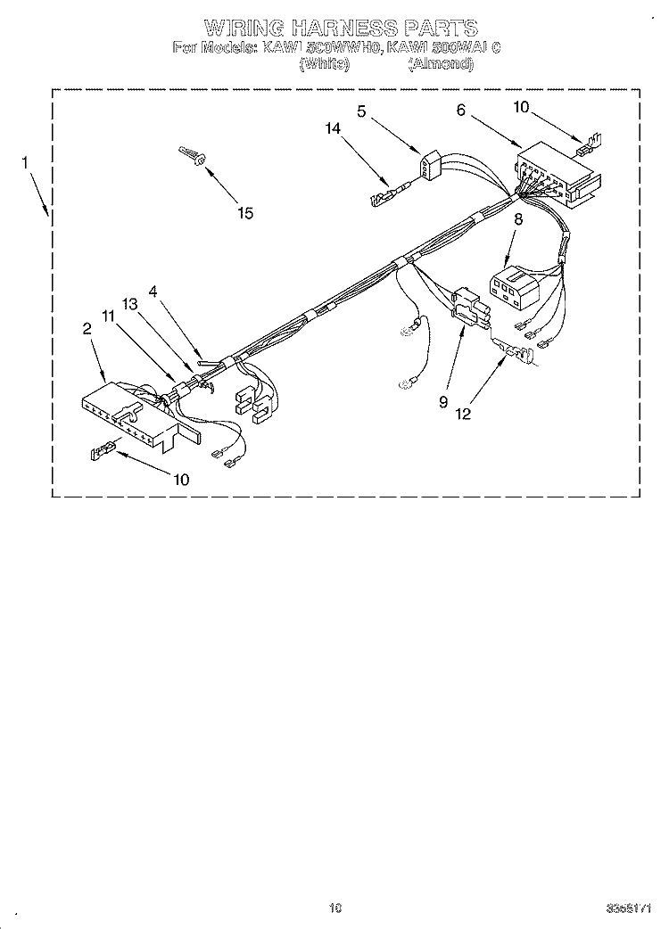 WIRING HARNESS Diagram and Parts List for KAWL500WWH0  KitchenAid Washer