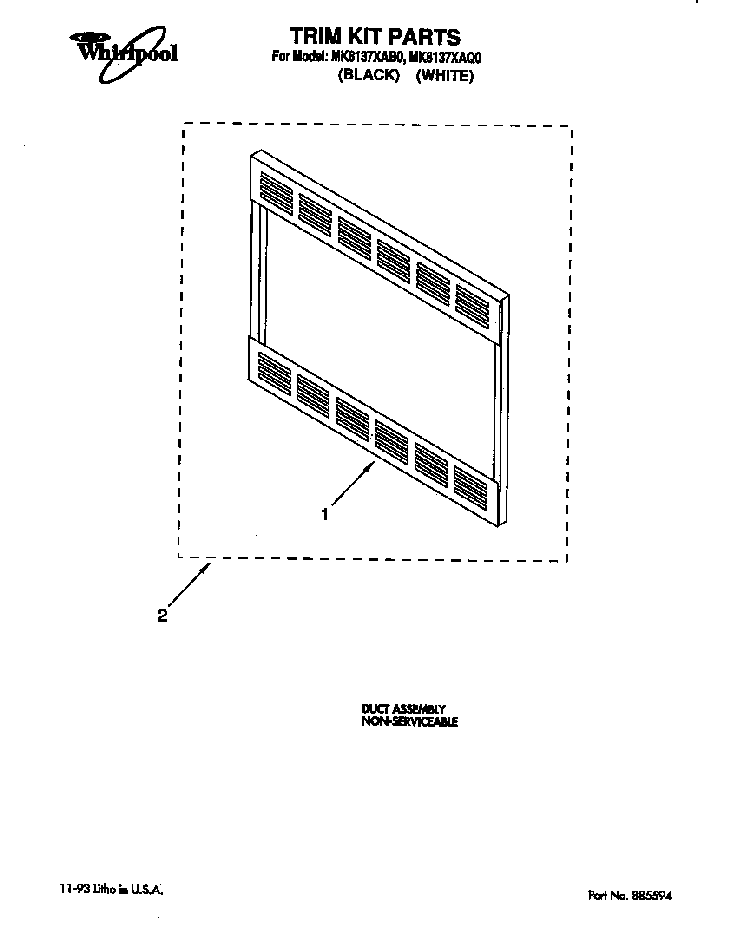Trim Kit Parts Diagram and Parts List for MK8137XAB0  Whirlpool Microwave