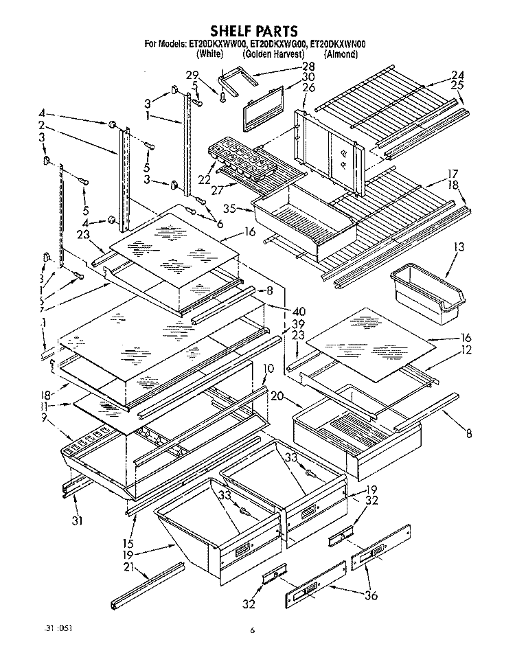 SHELF, LIT/OPTIONAL Diagram and Parts List for ET20DKXWN00  Whirlpool Refrigerator