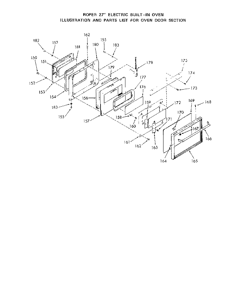 OVEN DOOR Diagram and Parts List for 2092B0A  Roper Range