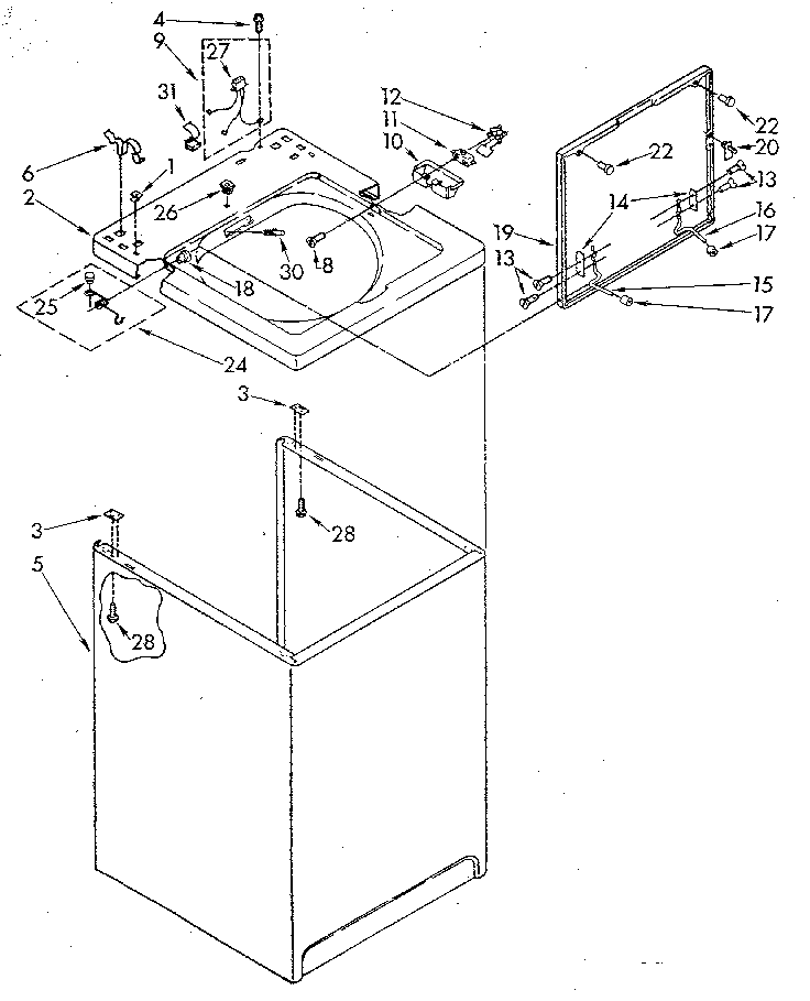Top And Cabinet Diagram and Parts List for LA5300XSN2  Whirlpool Washer