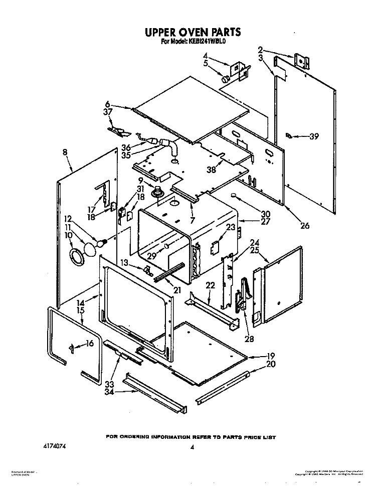 UPPER OVEN Diagram and Parts List for KEBI241WBL0  KitchenAid Wall Oven
