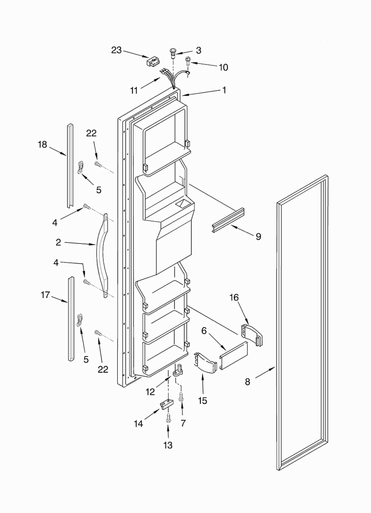 Freezer Door Parts Diagram and Parts List for ED5LHGXNT00  Whirlpool Refrigerator