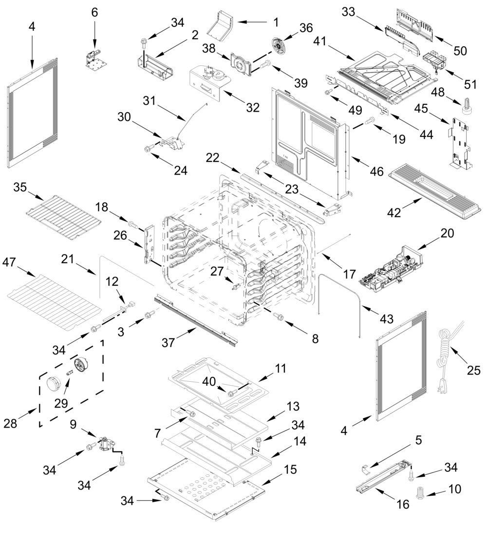 Chassis Parts Diagram and Parts List for KSGS430SPS0  Whirlpool Range
