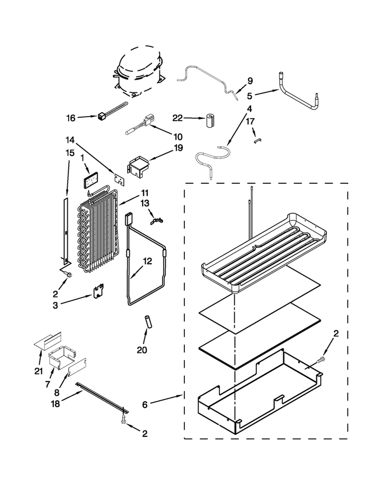 Lower Unit And Tube Parts Diagram and Parts List for KSSC36QTS07  KitchenAid Refrigerator