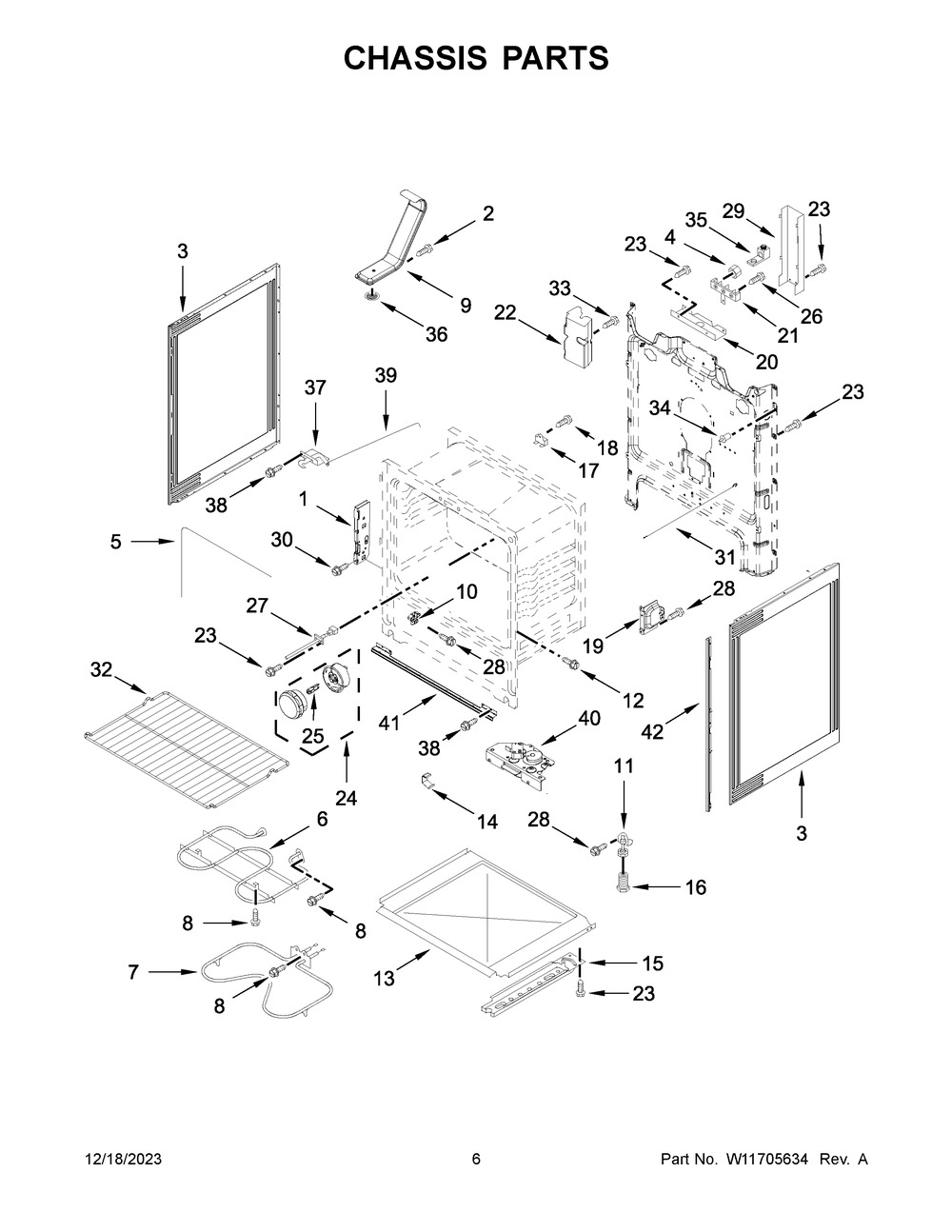 Chassis Parts Diagram and Parts List for WFE525S0JT4  Whirlpool Range