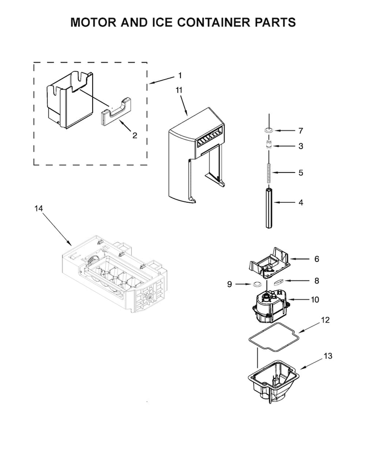 Motor And Ice Container Parts Diagram and Parts List for WRS571CIDM01  Whirlpool Refrigerator