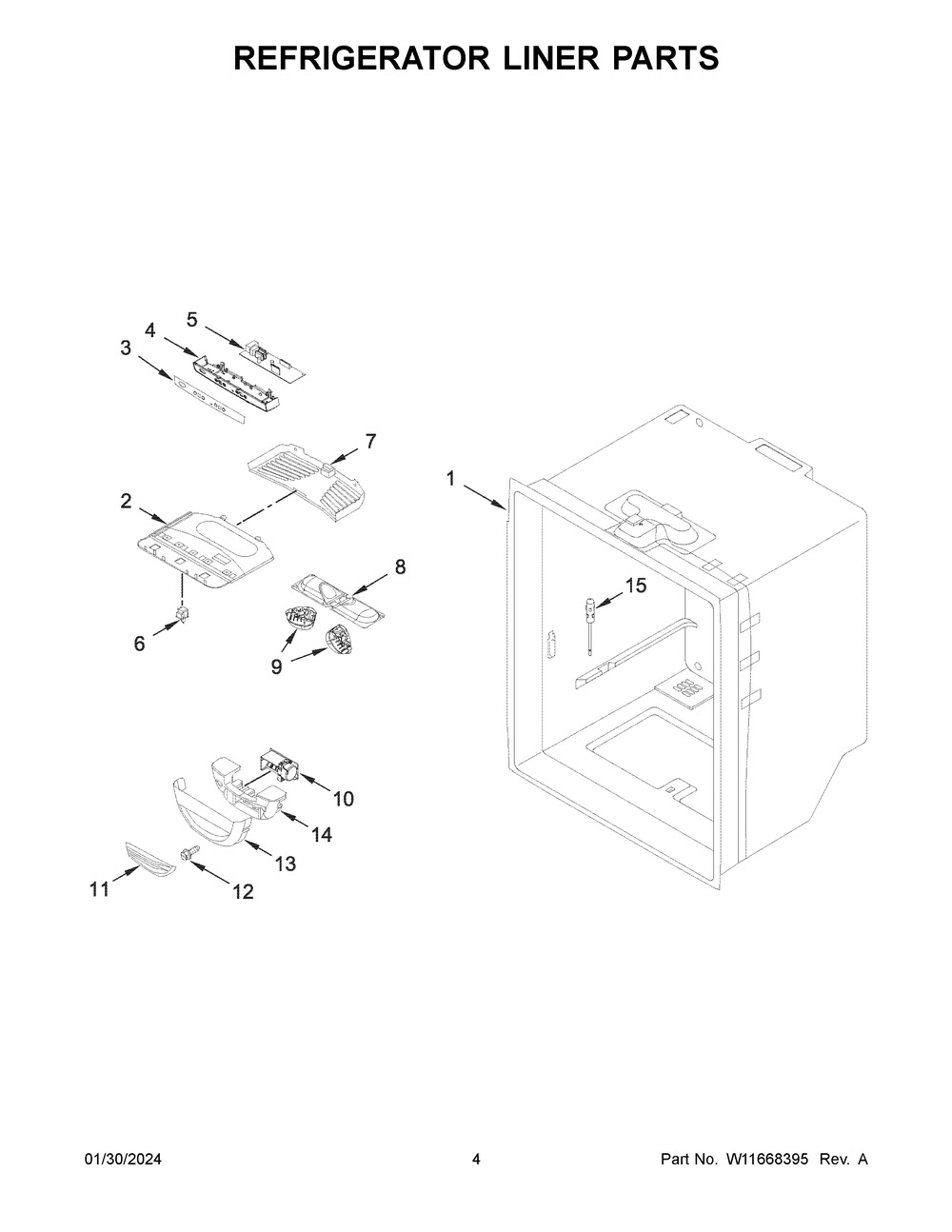 Refrigerator Liner Parts Diagram and Parts List for WRB322DMHV05  Whirlpool Refrigerator