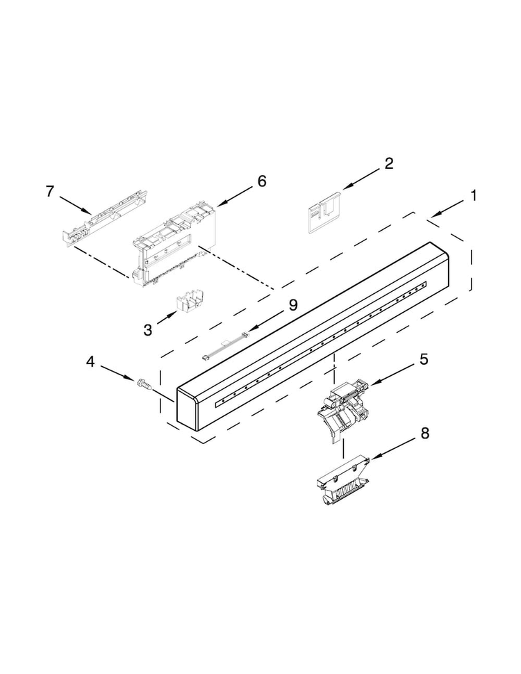 Control Panel And Latch Parts Diagram and Parts List for KDFE304DSS1  KitchenAid Dishwasher